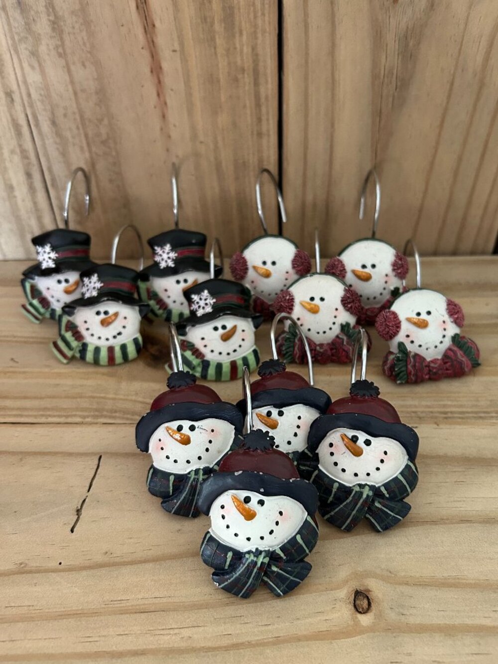 Christmas Snowman Resin Shower Curtain Hooks Set of 12
